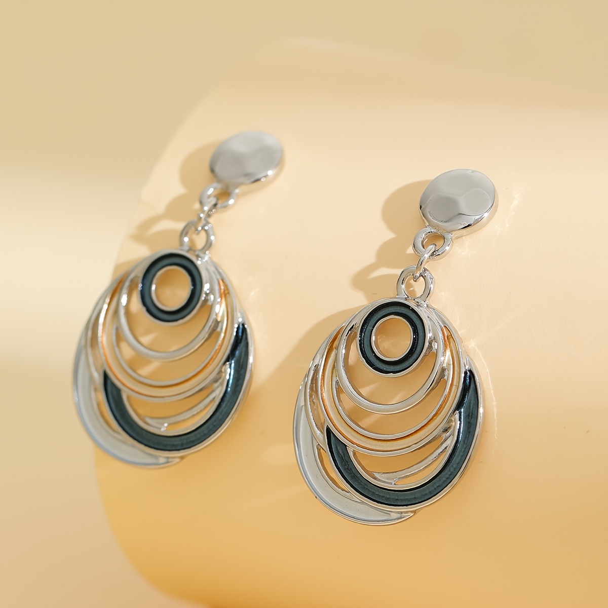 Vintage Bohemian Enamel Pendant Earrings, Circular Cut-Out Design
